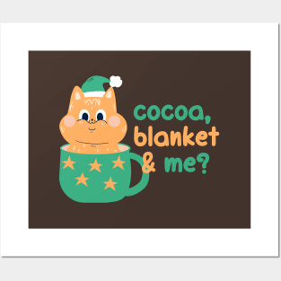 Cocoa, blanket & me? | Cute Christmas Winter Kitty Posters and Art